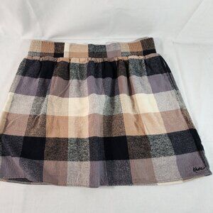 Kavu Women’s Sz LARGE Plaid Skirt All Cotton Designer Fashion Pull On Stretch